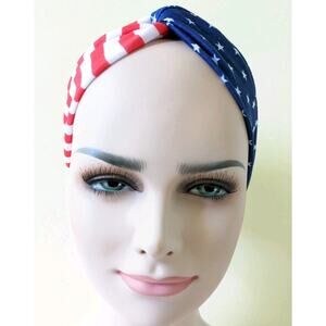 Red White Blue stripe Head wrap turban twist fabric headband New Patriotic USA